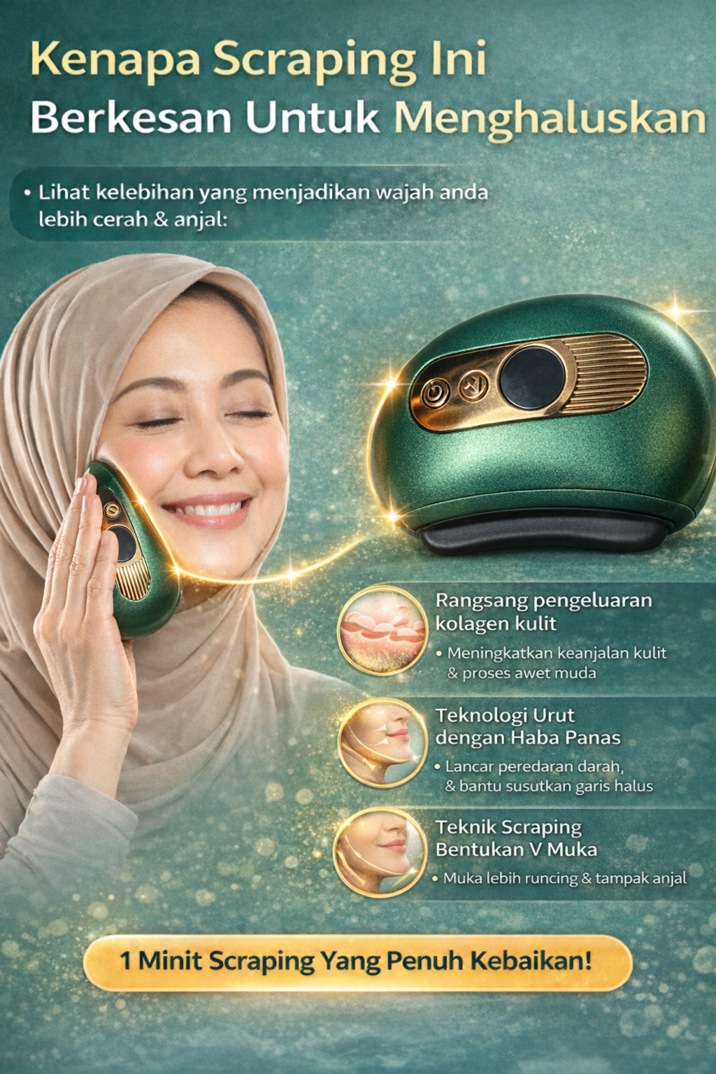 Face Massage dengan 9 mod getaran dan haba